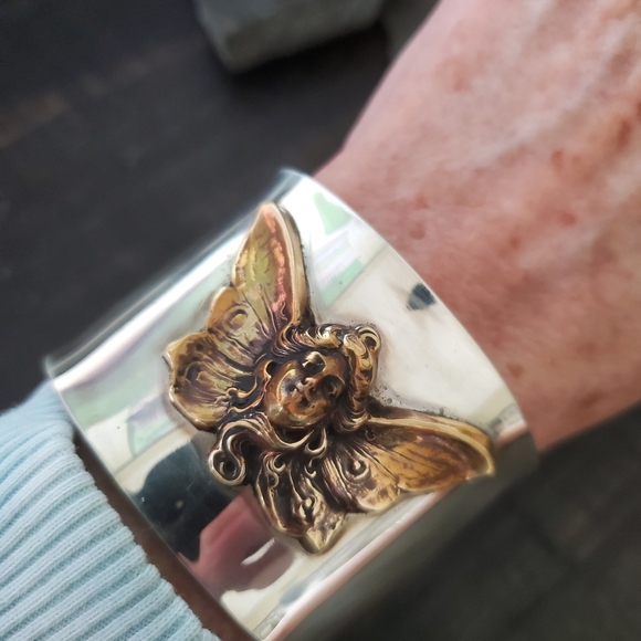 Amazing Custom Made OOAK Art Nouveau Style Sterling Cuff Bracelet - Picture 8 of 11